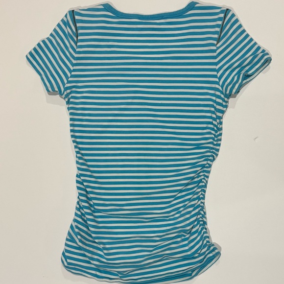 Michael Kors Striped Zip Shoulder Top Blue White Short Sleeve Size S - Picture 2 of 6